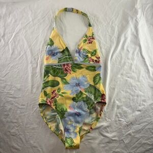 Tommy Hilfiger Yellow Floral Hawaiian Print One Piece Swimsuit Sz 12